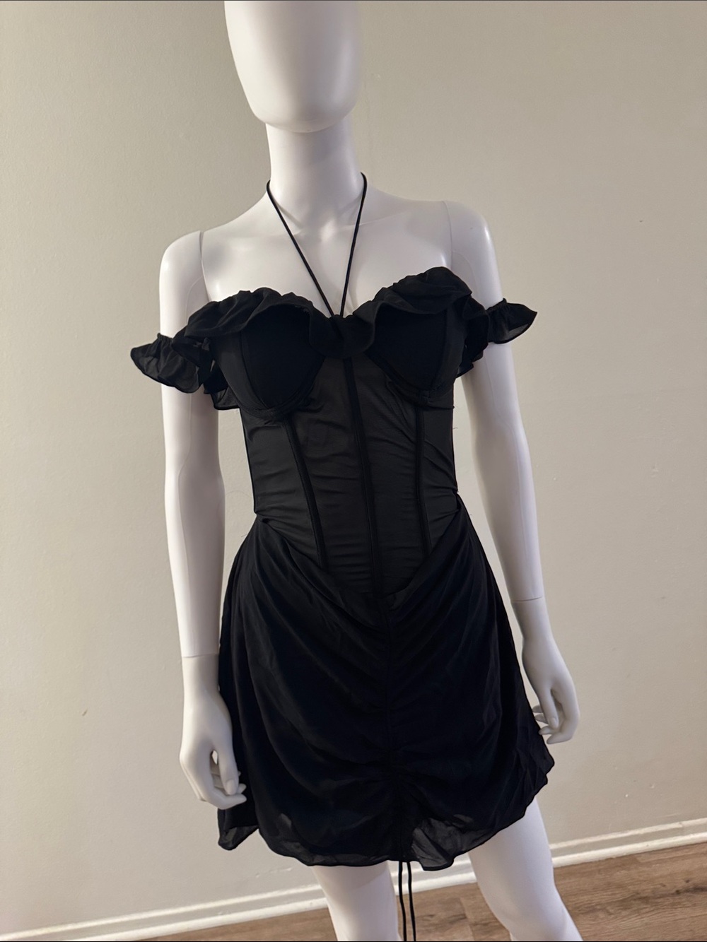 Black Off-Shoulder Corset Mini Dress